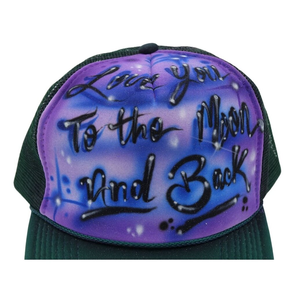 90s Trucker Hat Snapback Airbrushed Galaxy Love You To the Moon and Back Vintage - Picture 2 of 9